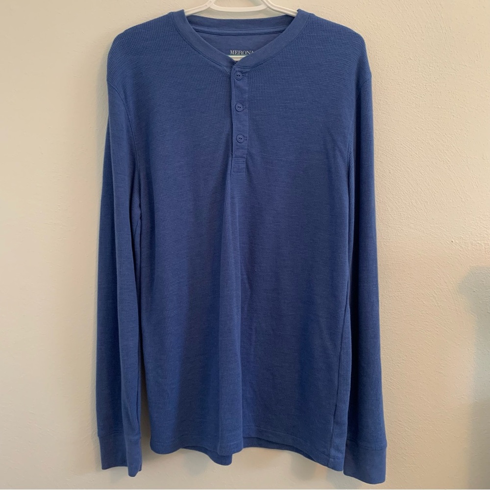 Men's Merona Blue Henley Long-sleeve Shirt